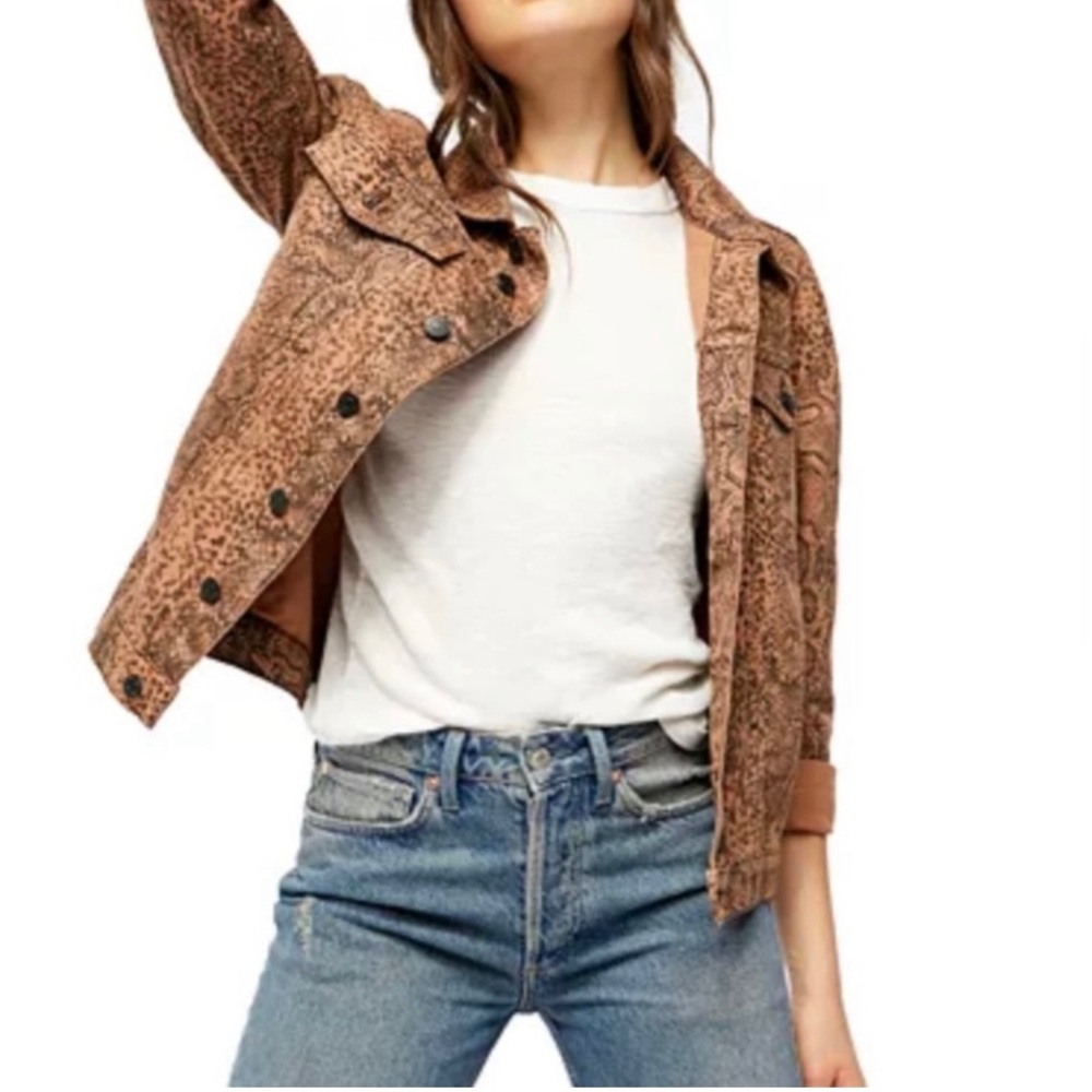 Free people trucker jacket animal print NWOT